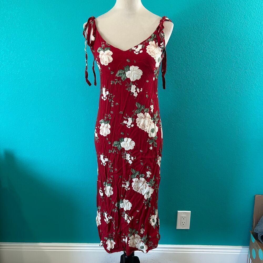 Reformation Jade Midi Dress in Justine Red Scoop Back Tie Straps Size S